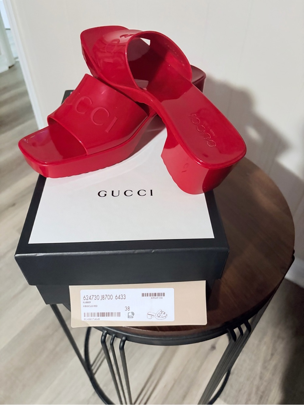 Gucci Red Patent Platform Slide Mules